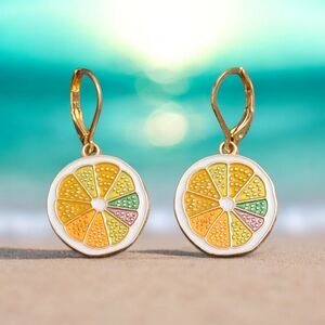 Seaglass CoaZtal Lemonades Official Citrus Slice Gold Earrings